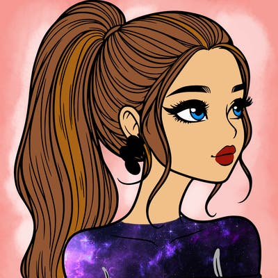 a beautiful and realistic girl with a high pony tail