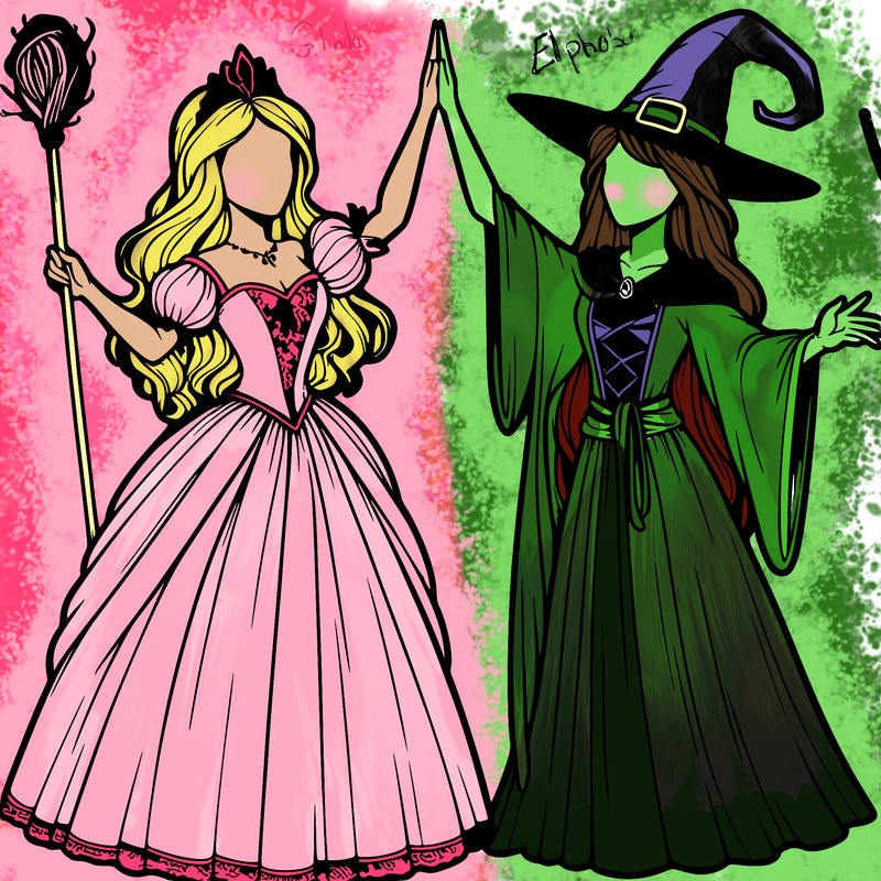 detailed realistic split of a princess and a witch