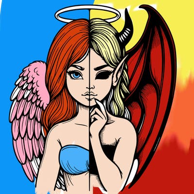 realistic angel half demon