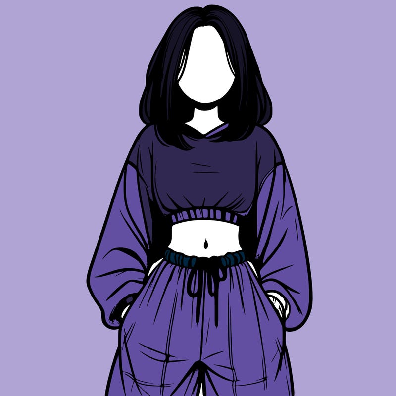 realistic girl faceless with baggy pants and a crop top