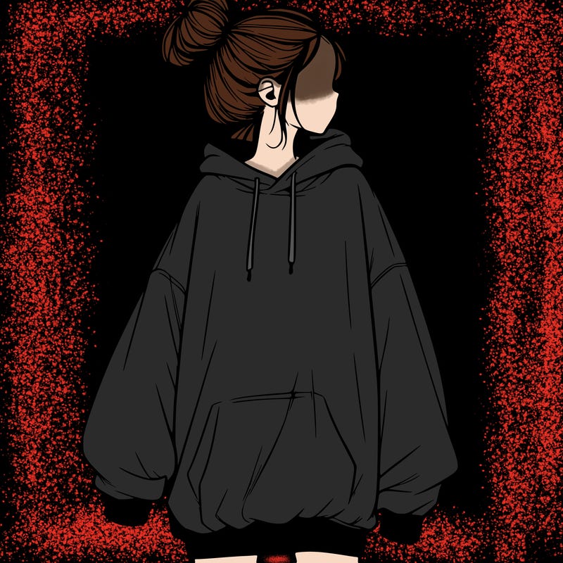 realistic girl with a oversized sweatshirt on and a bun