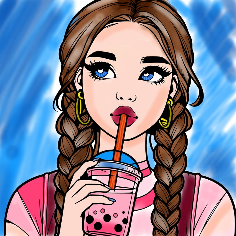 realistic girl with braided hair drinking boba