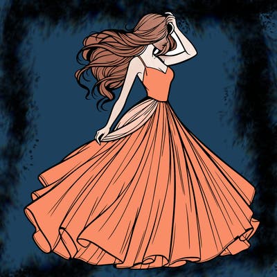 realistic woman with dress flowing in the wind