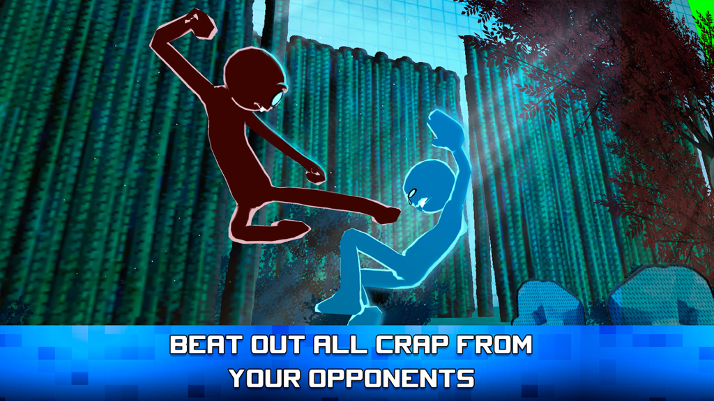 Final Ninja Stickman Fight - A red stickman character performing a high kick on a blue stickman opponent in a stylized combat arena.