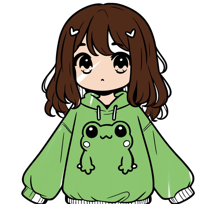 girl wearing frogging sweatshirt