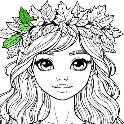 realistic girl with fall leaf crown