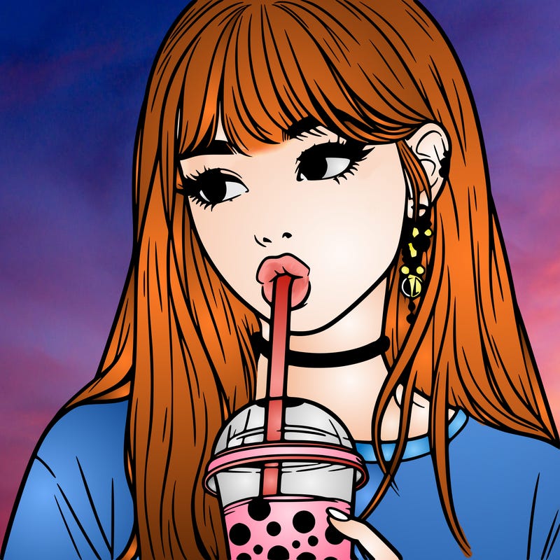 aesthetic realistic girl drinking boba