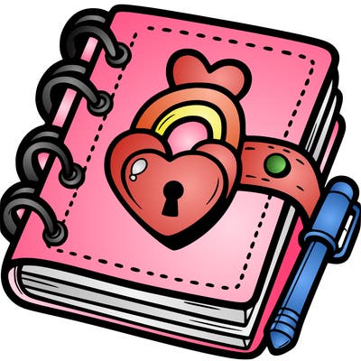 a diary with a heart-shaped lock and a matching key.