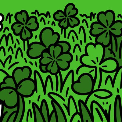 a field of three leaf clovers with 1 hidden four leaf clover