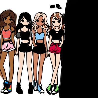 a group of girls wearing crop tops and shorts