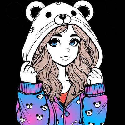 realistic girl in a animal pjs hoodie