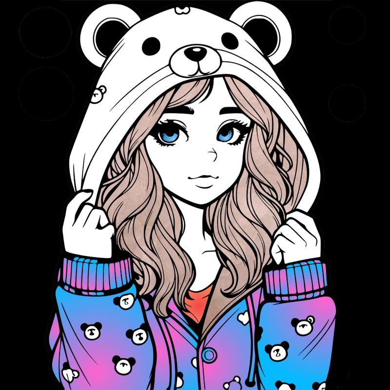 realistic girl in a animal pjs hoodie