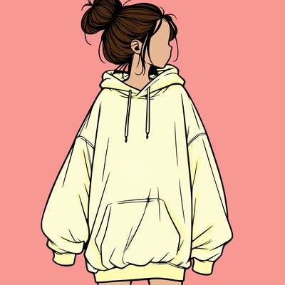 realistic girl with a oversized sweatshirt on and a bun