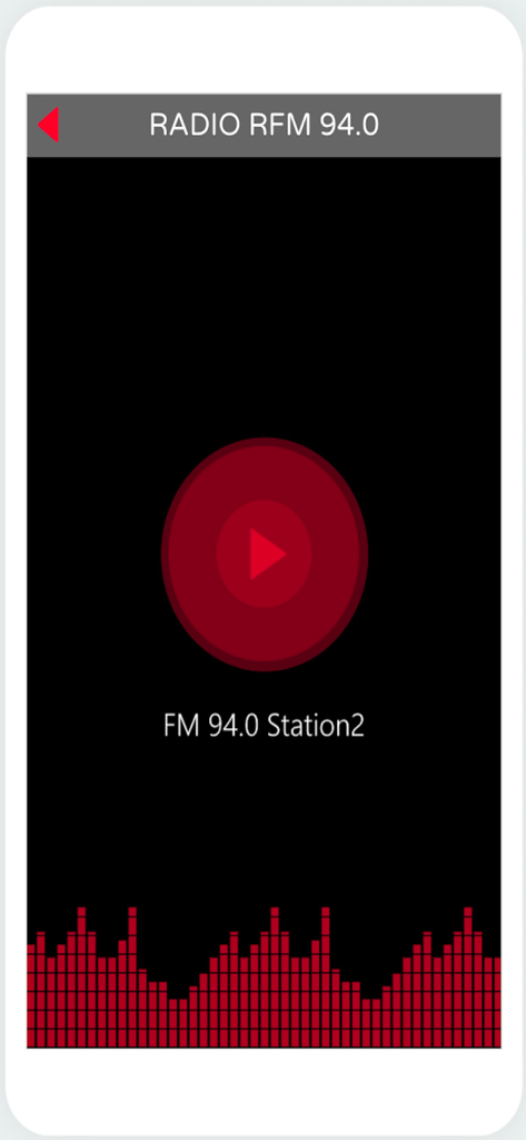 RFM Radio Senegal live stream interface with red play button and audio visualizer