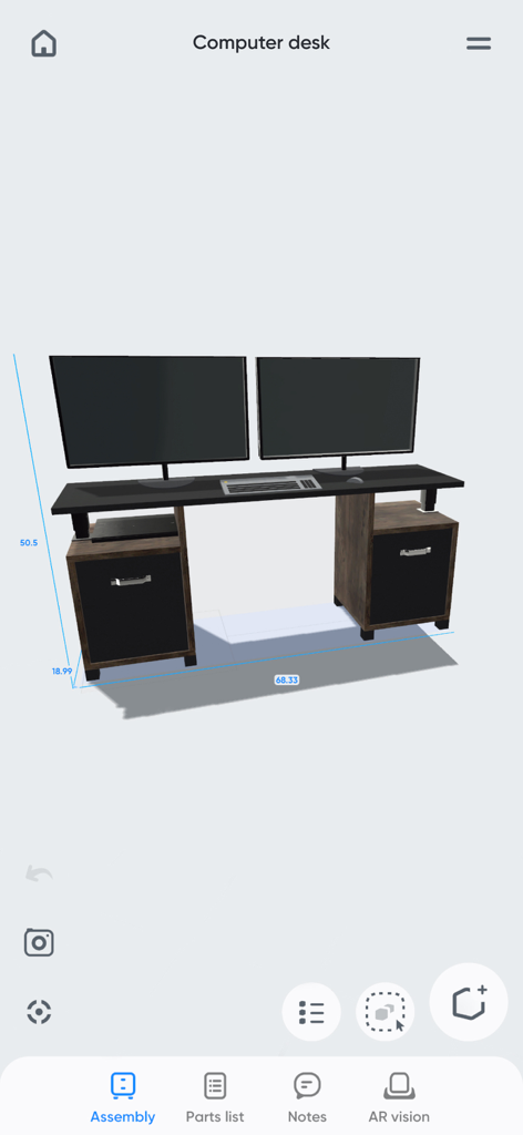 Moblo - 3D furniture modeling - 3D model of a custom computer desk with dimensions in the Moblo furniture design app
