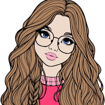 girl with long hair and freckles and glasses realistic