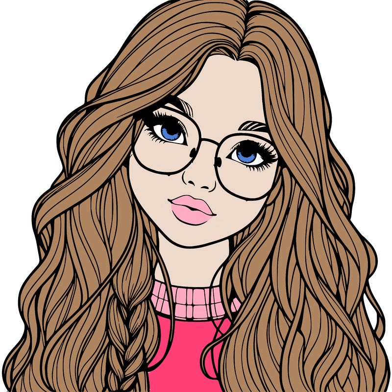 girl with long hair and freckles and glasses realistic