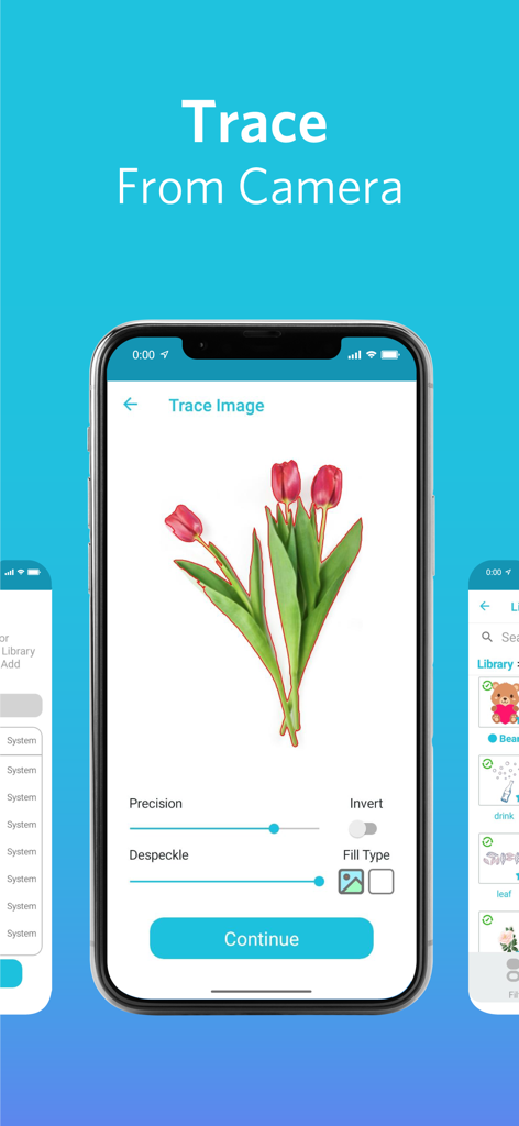 Silhouette Go - Silhouette Go mobile app interface showing the Trace From Camera feature with a floral design