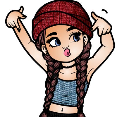 realistic teenage girl with braids and a beanie and crop top doing 🫶🏼
