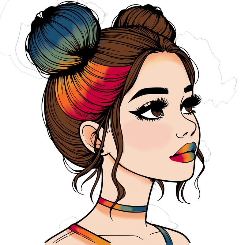 realistic girl with buns on the top of her head