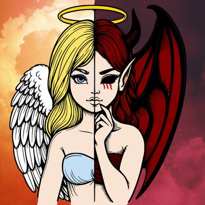 realistic angel half demon