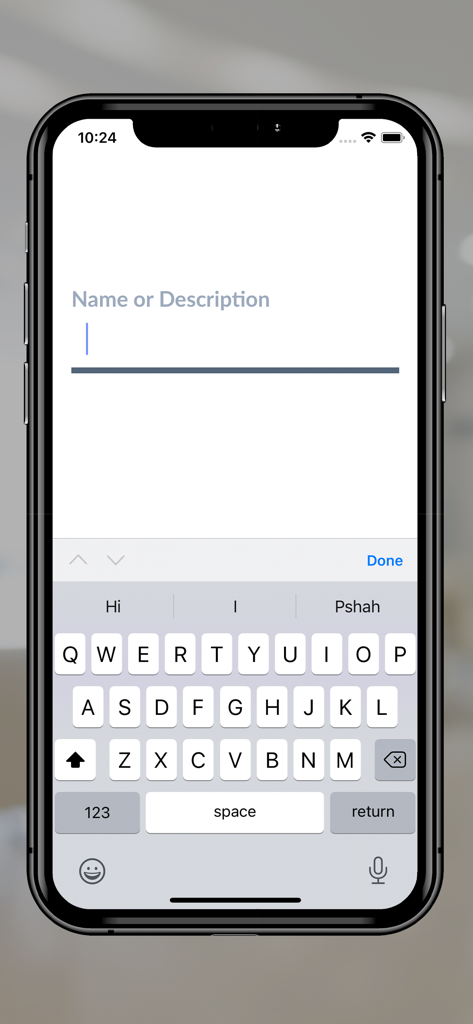 Intake screen in the Teladoc Health Patient app showing a text field for name or description with the mobile keyboard active.