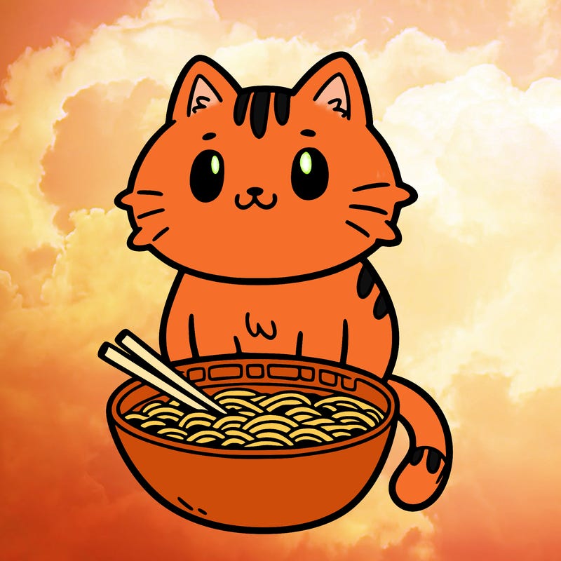 cat sitting in ramen