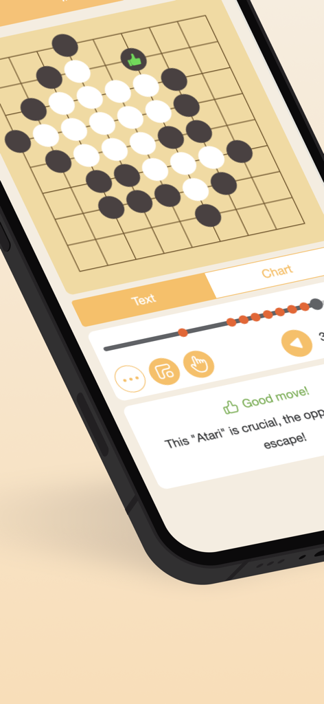 HJJ GO - One-stop Learning App - HJJ GO app interface showing a Go board with AI feedback on a move