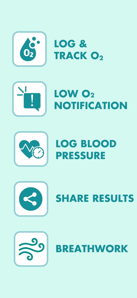 Blood Oxygen App- Watch - A list of health monitoring features including blood oxygen tracking, low O2 notifications, blood pressure logging, and breathing exercises.