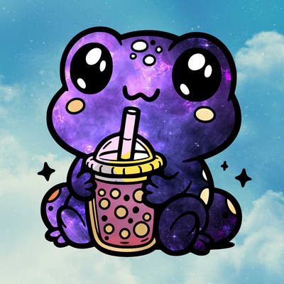 a cute frog with boba