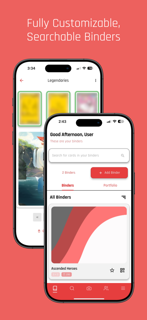 PokeLenz - TCG Scanner - Pokelenz mobile app interface showing customizable and searchable digital trading card binders