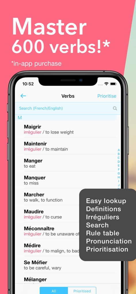 Conjuu - French Conjugation - Searchable list of French verbs with English translations and definitions in the Conjuu mobile app