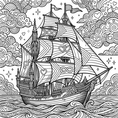 Set sail on a unique artistic voyage with this intricate Gothic Pride Sailboat coloring page. Featuring elaborate details, celebratory symbols, and a touch of mysterious elegance, it offers a truly captivating coloring experience.