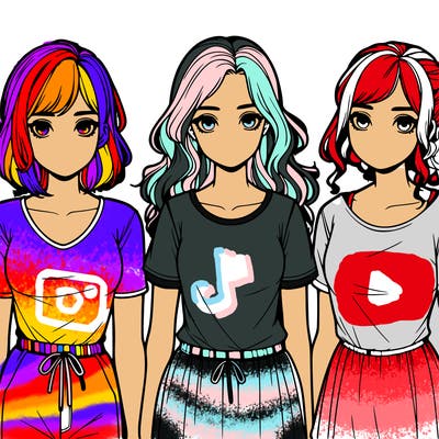 three realistic girls standing up