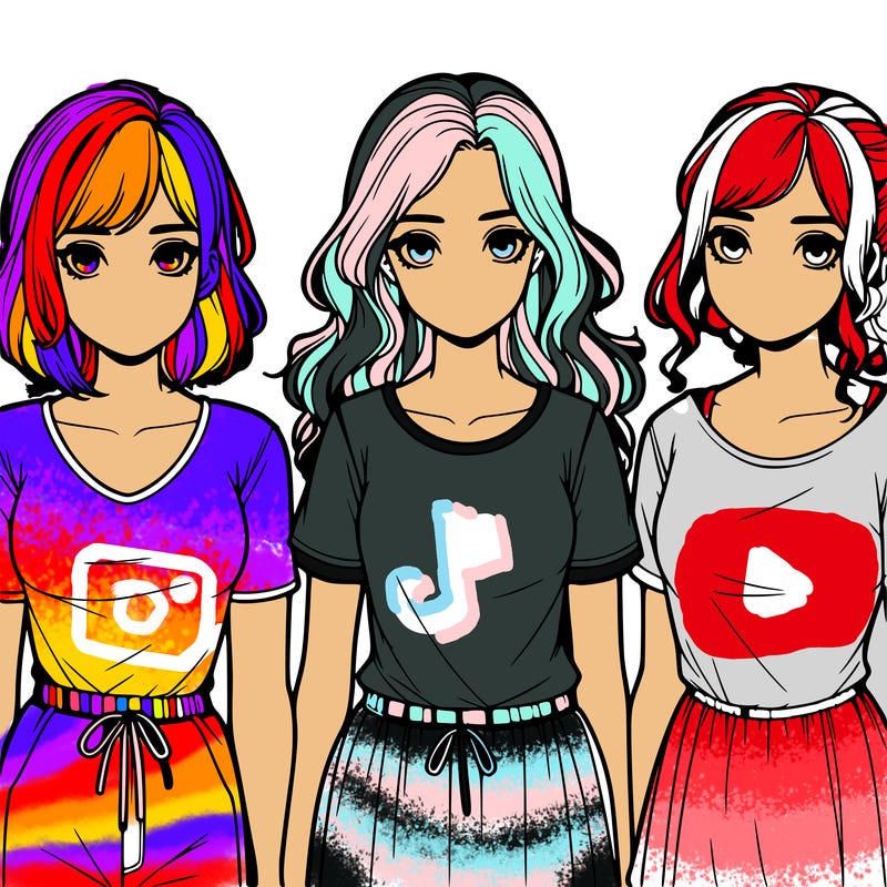 three realistic girls standing up