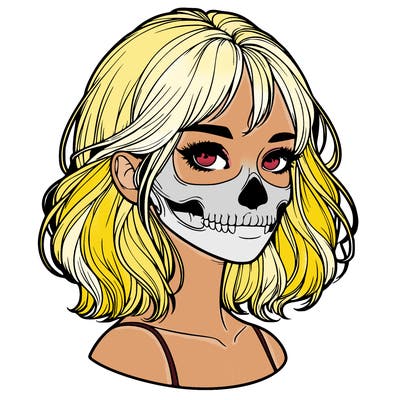 realistic girl with skull
