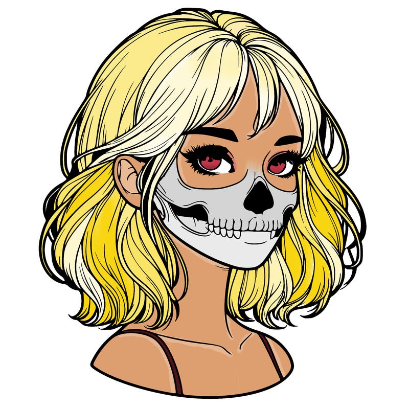 realistic girl with skull