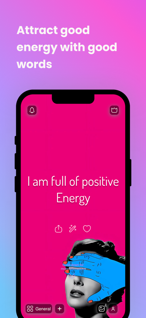 Felt – AI Journal Buddy - Tela do aplicativo Felt mostrando uma afirmação positiva personalizada em um fundo rosa brilhante