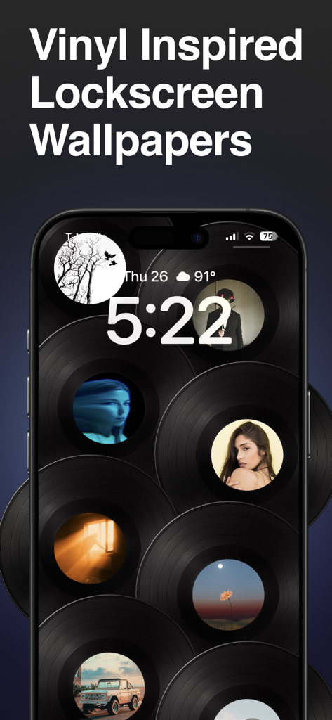 Opus - Music Wallpaper - iPhone lock screen showing a custom vinyl record style wallpaper with music album art