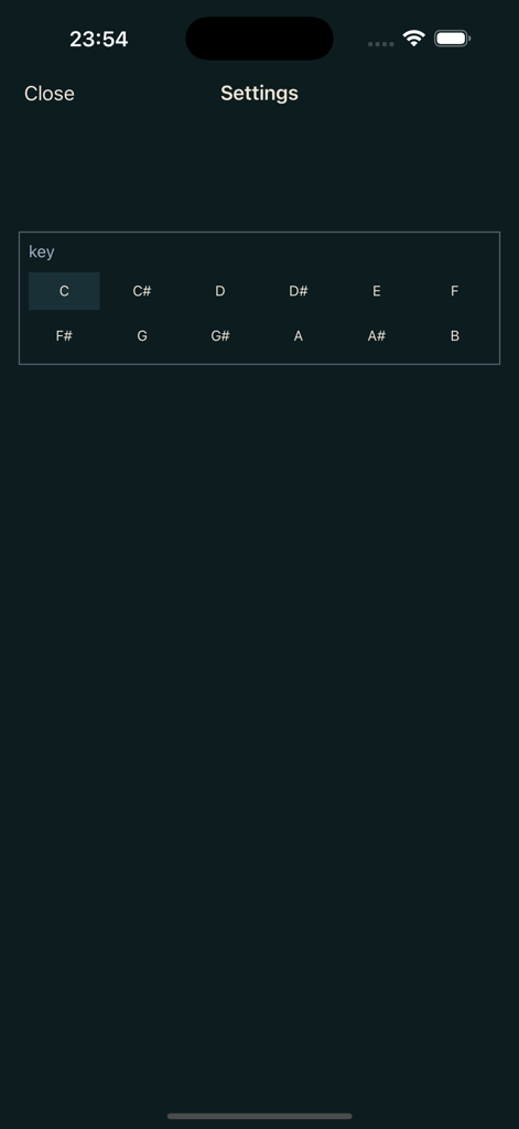 Loop Maker - Create Music Fast - Loop Maker app settings screen showing a grid for musical key signature selection