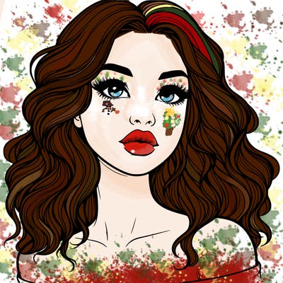 realistic girl with wavy hair and lips