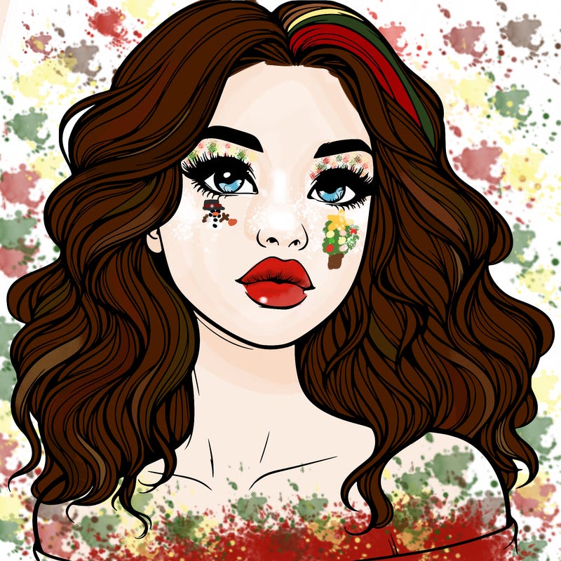 realistic girl with wavy hair and lips