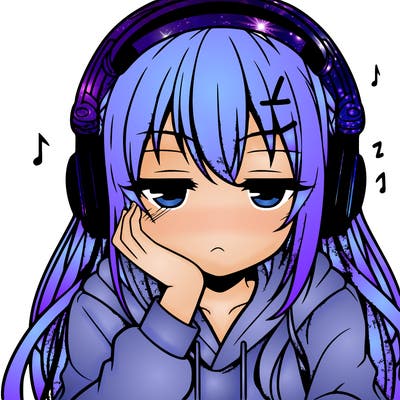 tired anime girl with head phones