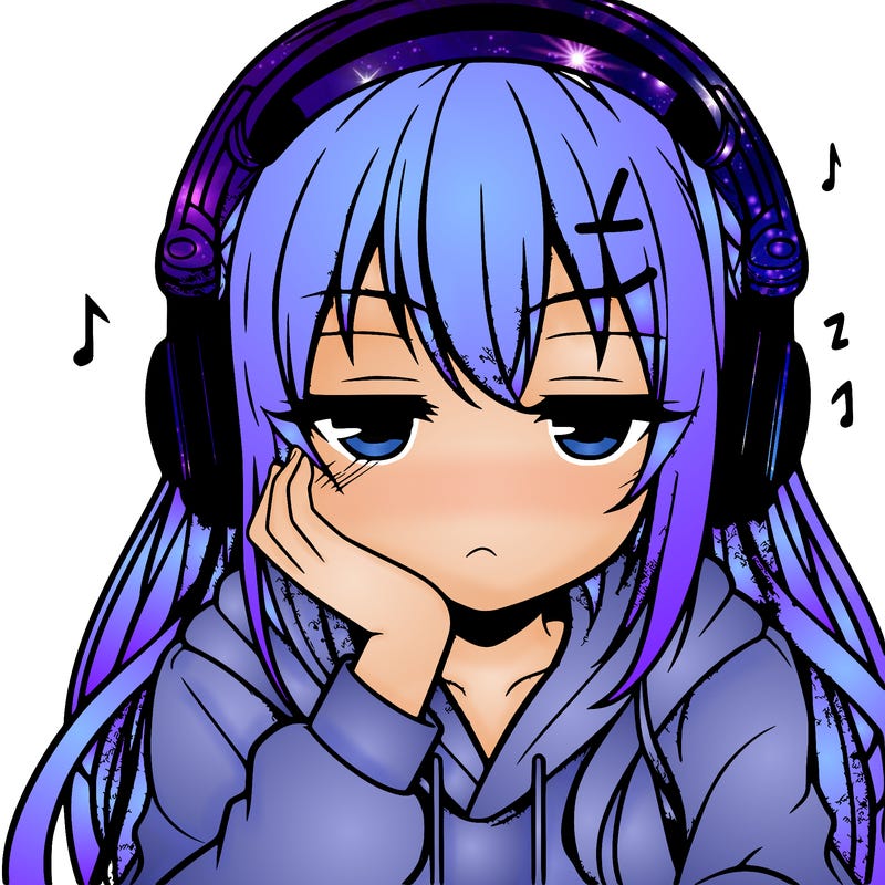 tired anime girl with head phones