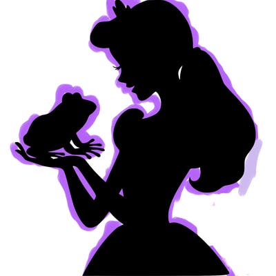 a shadow of a princess holding a frog realistic