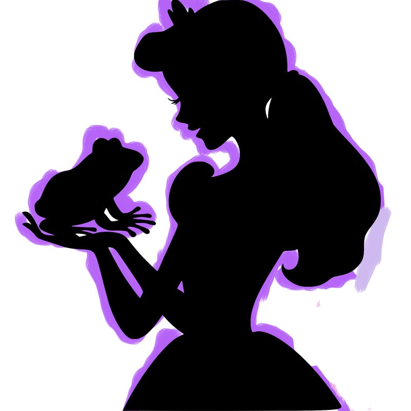 a shadow of a princess holding a frog realistic