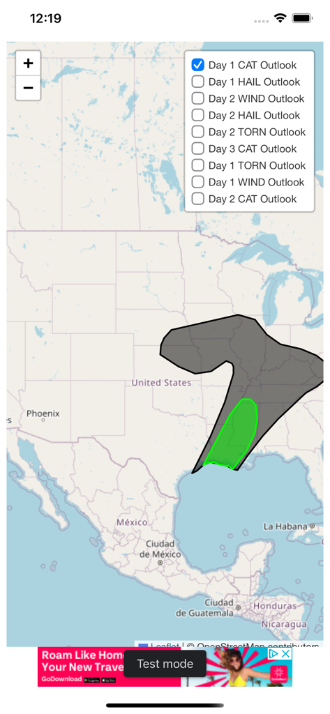 3 Day Weather Outlook - Interactive map showing severe weather risk zones in the United States