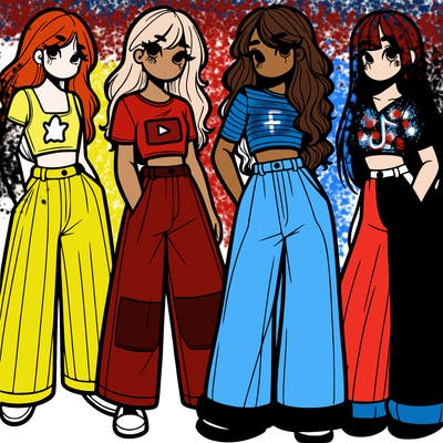 girls with wide pants and a croc top