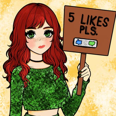 realistic girl by a sign that says 5 likes pls