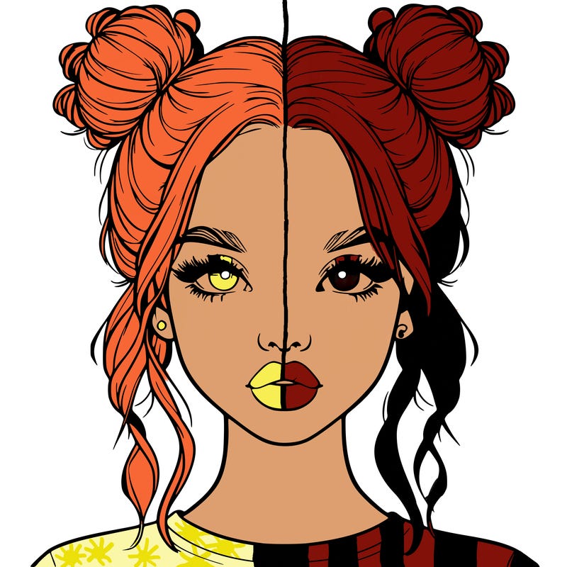 realistic girl with two buns in hair and lips